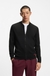 Knitted-cotton bomber-style cardigan with red logo label