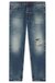 Tapered-fit jeans in distressed blue denim