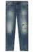 Tapered-fit jeans in distressed blue denim