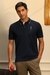 Men Navy Graphic Print Polo Neck T-shirt