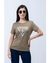 Women's Khaki Cotton Logo Regular Fit Half Sleeves T-shirt