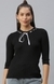 SHOWOFF Women Black Solid Round Neck Three-Quarter Sleeves Regular Fitted Top