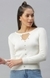 SHOWOFF Women Off White Solid Keyhole Neck Full Sleeves Regular Fitted Top