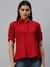 SHOWOFF Women Red Solid Collar Three-Quarter Sleeves Casual Shirt