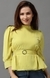 SHOWOFF Women Yellow Solid High Neck Three-Quarter Sleeves Regular Peplum Top