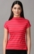 SHOWOFF Women Red Striped High Neck Short Sleeves Regular Top