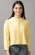 SHOWOFF Women Yellow Solid Hooded Full Sleeves Crop Top