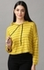 SHOWOFF Women Mustard Striped  Hooded Full Sleeves Crop Top