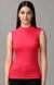 SHOWOFF Women Red Solid High Neck Sleeveless Crop Tank Top