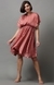 SHOWOFF Women Mauve Self Design Round Neck Short Sleeves Knee length Fit and Flare Dress
