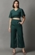 SHOWOFF Women Green Solid V Neck Short Sleeves Co-Ords Set