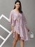 SHOWOFF Women Mauve Abstract V Neck Short Sleeves Knee length Fit and Flare Dress