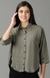 SHOWOFF Women Grey Striped Collar Three-Quarter Sleeves Boxy Casual Shirt