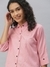 SHOWOFF Women Pink Striped Collar Three-Quarter Sleeves Casual Shirt