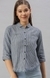 SHOWOFF Women's Regular Fit Regular Sleeves Navy Blue Vertical Stripes Shirt