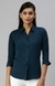 SHOWOFF Women Teal Solid Spread Collar Three-Quarter Sleeves Casual Shirt