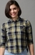 SHOWOFF Women Yellow Checked Spread Collar Three-Quarter Sleeves Casual Shirt