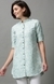 SHOWOFF Women Sea Green Printed  Mandarin Collar Three-Quarter Sleeves Long Casual Shirt