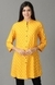 SHOWOFF Women Yellow Printed Mandarin Collar Full Sleeves Long Casual Shirt