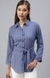 SHOWOFF Women Blue Striped Collar Full Sleeves Long Casual Shirt