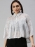 SHOWOFF Women White Self Design Shirt Collar Three-Quarter Sleeves Regular A-Line Top