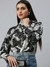 SHOWOFF Women's High Neck Puff Sleeves Printed Black Top