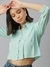 SHOWOFF Women Sea Green Solid  Collar Three-Quarter Sleeves Boxy Crop Casual Shirt