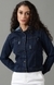 SHOWOFF Women's Solid Navy Blue Hooded Regular Denim Jacket
