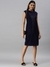 SHOWOFF Women Navy Blue Solid Round Neck Sleeveless Knee length A-Line Dress