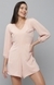 SHOWOFF Women Peach Solid V Neck Three-Quarter Sleeves Playsuit Jumpsuit