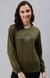 SHOWOFF Women Olive Solid Round Neck Full Sleeves Pullover Sweatshirt