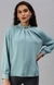 SHOWOFF Women Blue Solid  Choker Neck Full Sleeves Regular Top