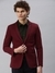 SHOWOFF Men Maroon Solid Notched Lapel Full Sleeves Slim Fit Open Front Blazer