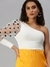 SHOWOFF Women White Solid One Shoulder Full Sleeves Regular Fitted Top