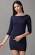 SHOWOFF Women Navy Blue Solid Boat Neck Three-Quarter Sleeves Above Knee Bodycon Dress