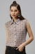 SHOWOFF Women's Slim Fit Sleeveless Taupe Geometric Shirt