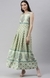 SHOWOFF Women Green Printed Shoulder Straps Sleeveless Midi Fit and Flare Dress