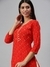 SHOWOFF Women Red Printed Round Neck Three-Quarter Sleeves Mid Length Straight Kurta Set