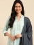 SHOWOFF Women Blue Solid  Mandarin Collar Three-Quarter Sleeves Mid Length Straight Kurta Set