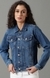 SHOWOFF Women's Solid Navy Blue Spread Collar Regular Denim Jacket