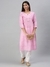 SHOWOFF Women Pink Printed Round Neck Three-Quarter Sleeves Mid Length Straight Kurta Set