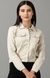 SHOWOFF Women's Solid Beige Spread Collar Regular Open Front Jacket