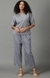 SHOWOFF Women Grey Striped Round Neck Short Sleeves Co-Ords Set