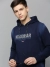 SHOWOFF Men Navy Blue Solid Hooded Full Sleeves Pullover Sweatshirt
