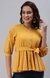SHOWOFF Women Mustard Solid V Neck Three-Quarter Sleeves Regular Peplum Top
