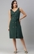 SHOWOFF Women Green Solid V Neck Sleeveless Midi Shirt Dress