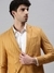 SHOWOFF Men Mustard Striped Notched Lapel Full Sleeves Slim Fit Open Front Blazer