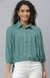 SHOWOFF Women Sea Green Self Design Shirt Collar Three-Quarter Sleeves Regular Corset Top