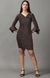 SHOWOFF Women Copper Self Design V Neck Full Sleeves Knee length Wrap Dress