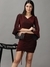 SHOWOFF Women Red Self Design V Neck Full Sleeves Knee length Wrap Dress